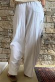 Lindin Linen Blend Crochet Flower Barrel Pant White